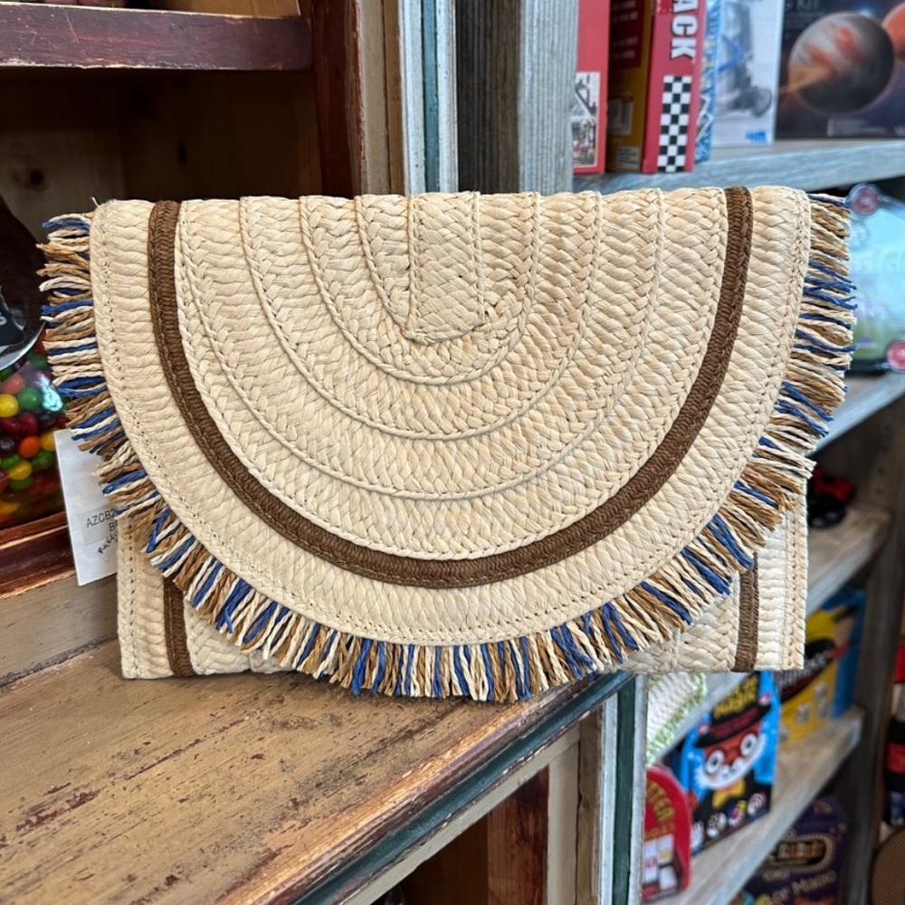 Raffia Woven Fringe Clutch Bag